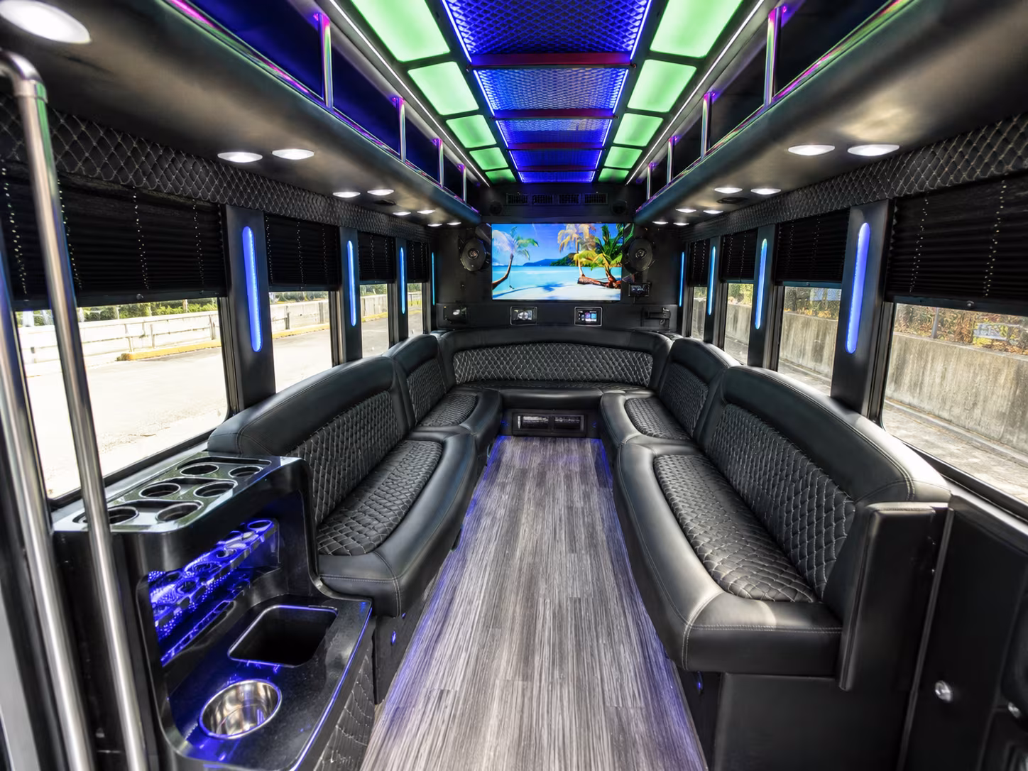 vineland 18 passenger party bus inside